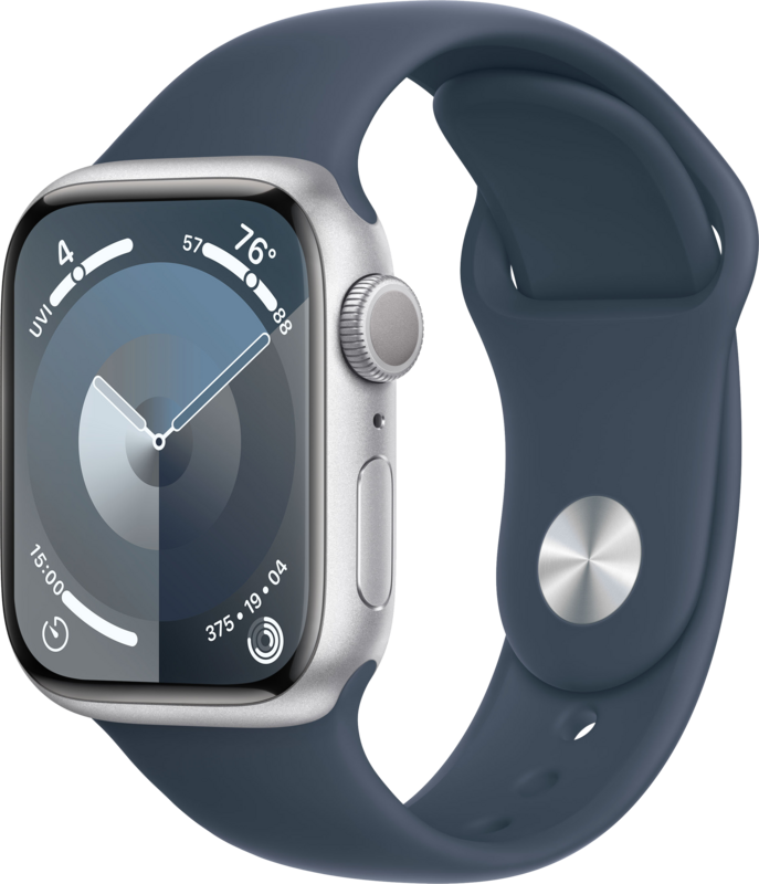 Koop Apple Watch Series 9 41mm Zilver Aluminium Sportband Blauw S/M